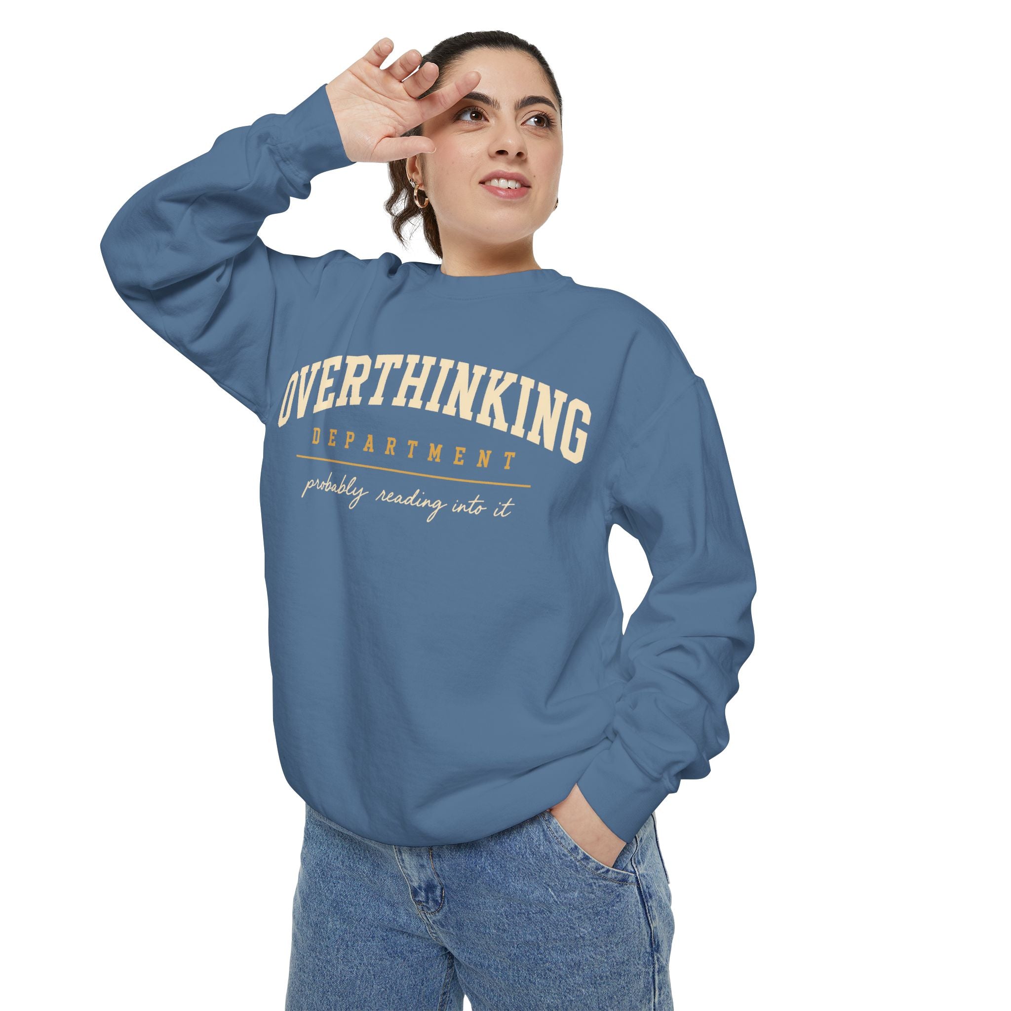 Overthinking Department sweatshirt | Mental Health Humor, Casual Pullover